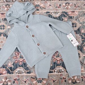 Carter's Light Blue Knit Bear-Ear Hoodie & Pants Set